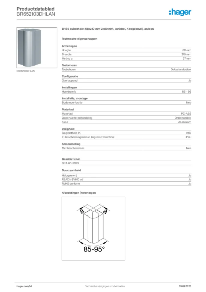 Afbeelding Hager Productdatablad BR652103DHLAN | Hager Nederland