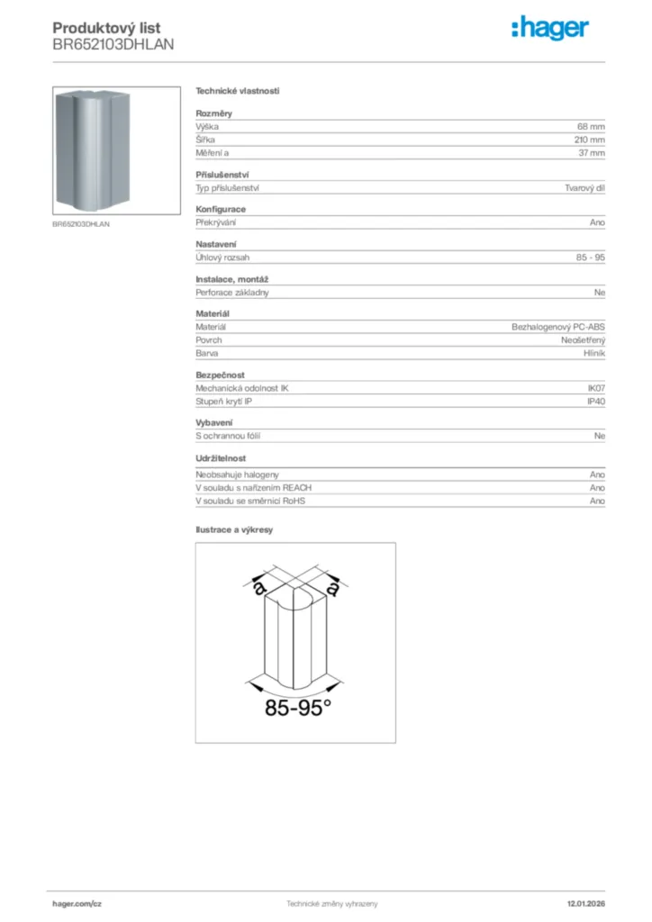 Obrázek Hager Product data sheet BR652103DHLAN | Hager