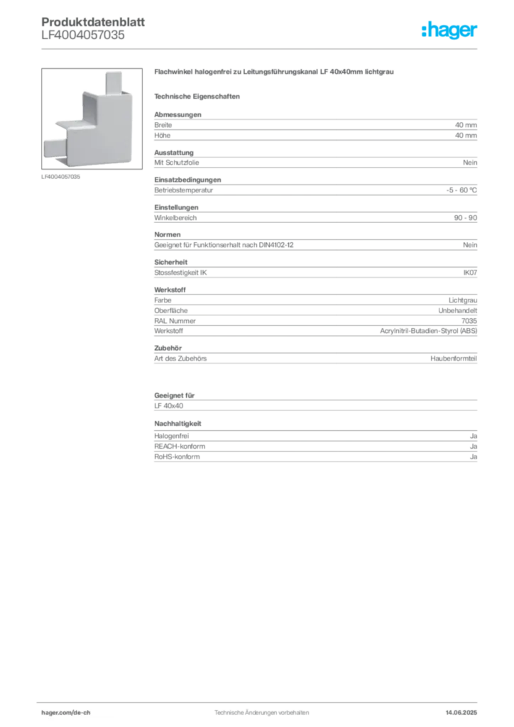 Bild Hager Produktdatenblatt LF4004057035 | Hager Schweiz