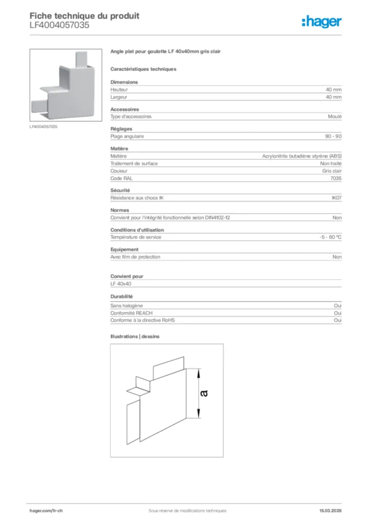 Image Hager Fiche technique du produit LF4004057035 | Hager Suisse