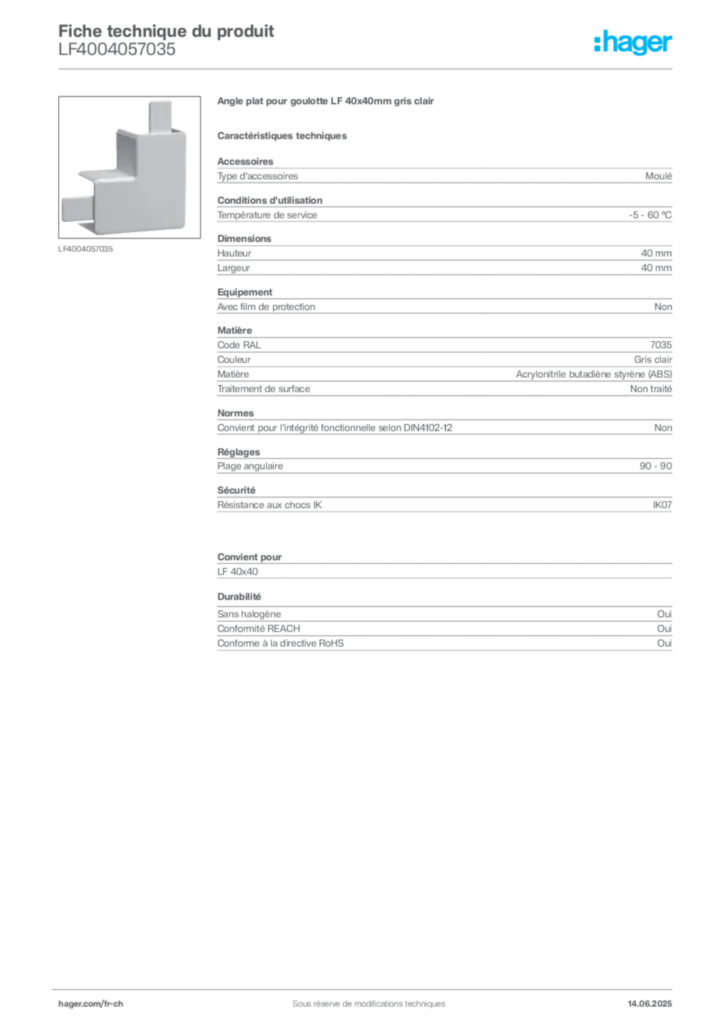 Image Hager Fiche technique du produit LF4004057035 | Hager Suisse