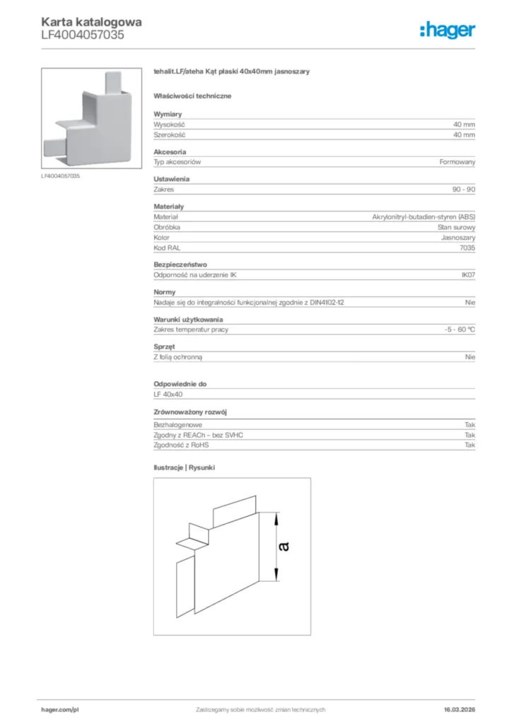 Zdjęcie Hager Karta katalogowa LF4004057035 | Hager Polska