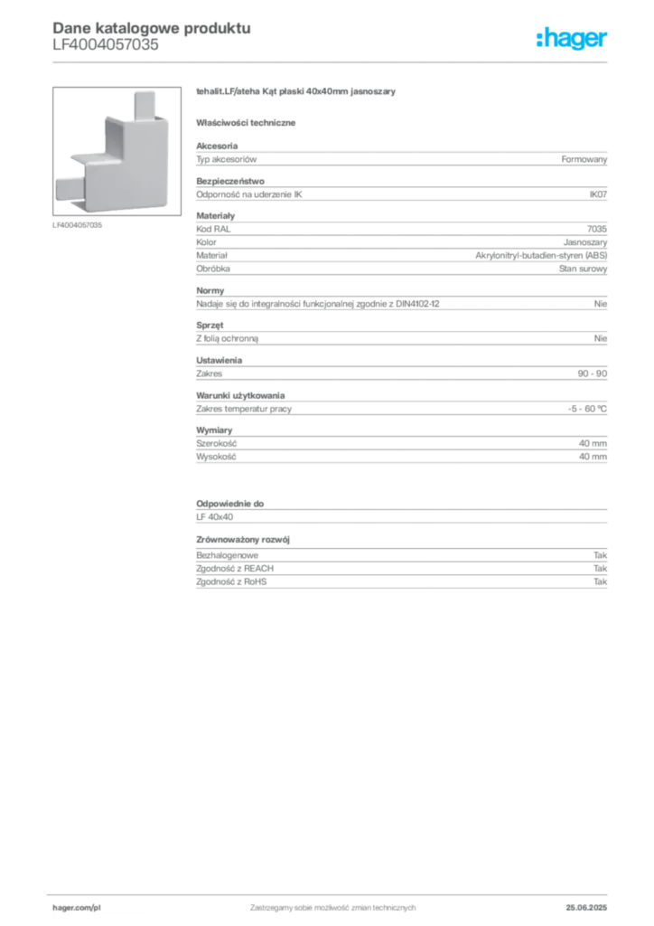 Zdjęcie Hager Karta katalogowa LF4004057035 | Hager Polska