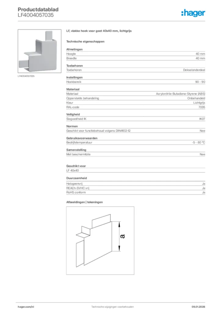 Afbeelding Hager Productdatablad LF4004057035 | Hager Nederland