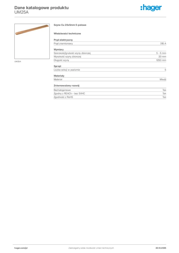 Zdjęcie Hager Karta katalogowa UM25A | Hager Polska