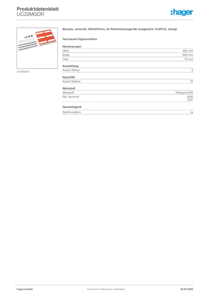 Bild Hager Produktdatenblatt UC32MGOR | Hager Deutschland