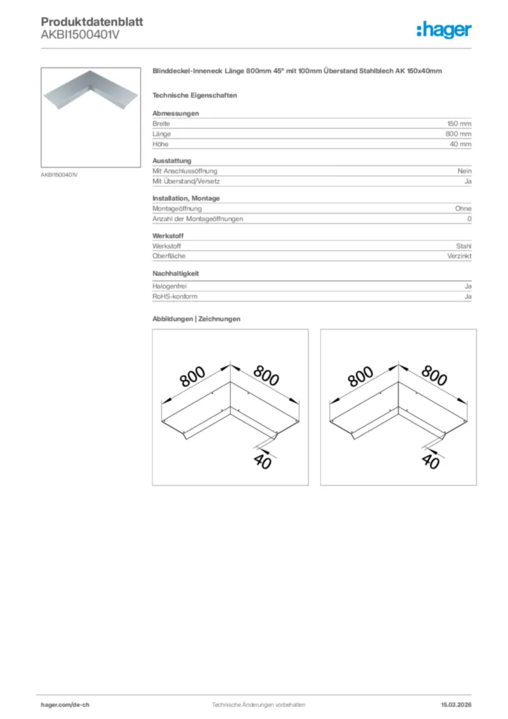 Bild Hager Produktdatenblatt AKBI1500401V | Hager Schweiz