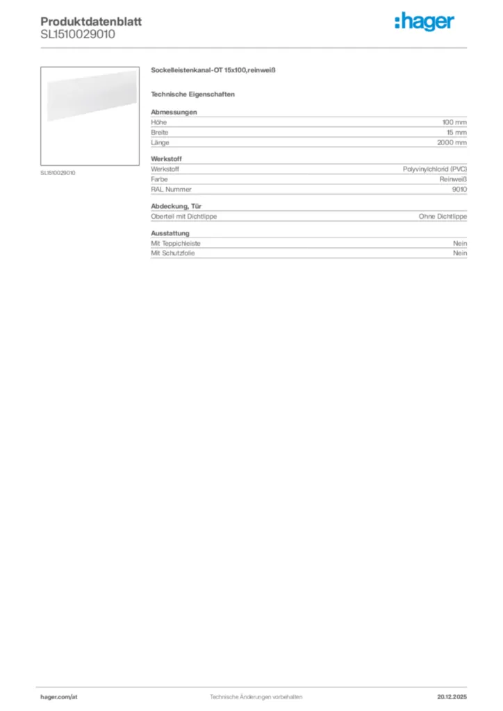 Bild Hager Produktdatenblatt SL1510029010 | Hager Deutschland