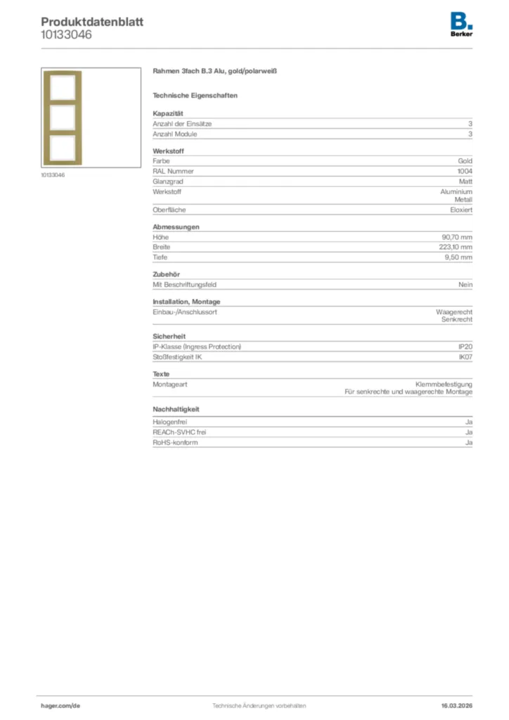 Bild Berker Produktdatenblatt 10133046 | Hager Deutschland