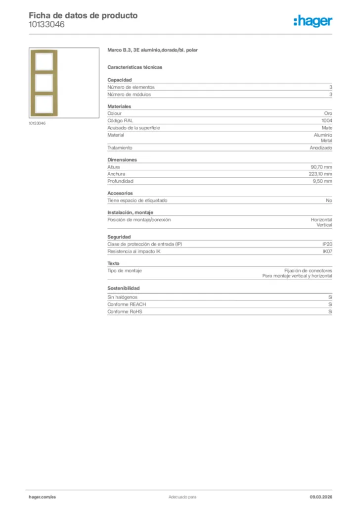 Imagen Hager Ficha de datos de producto 10133046 | Hager España