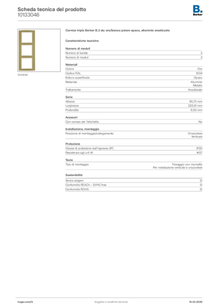 Immagine Berker Scheda tecnica del prodotto 10133046 | Hager Italia