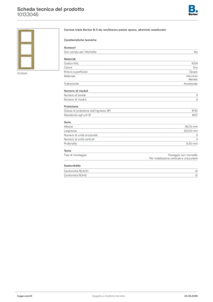 Immagine Berker Scheda tecnica del prodotto 10133046 | Hager Italia