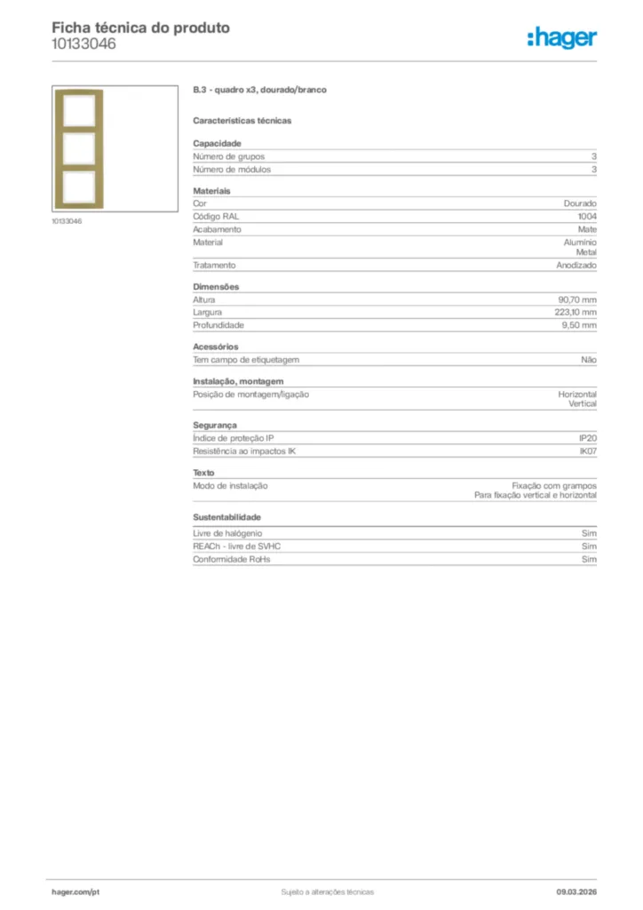 Imagem Hager Ficha técnica do produto 10133046 | Hager Portugal