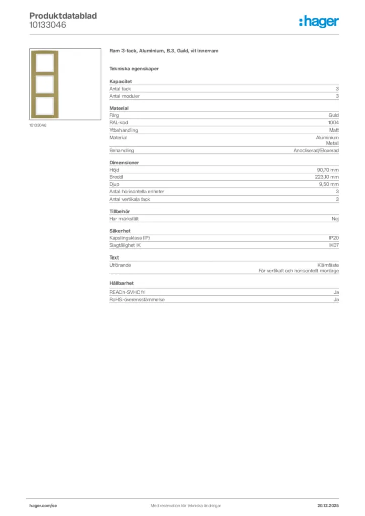 Bild Hager Produktdatablad 10133046 | Hager Sverige