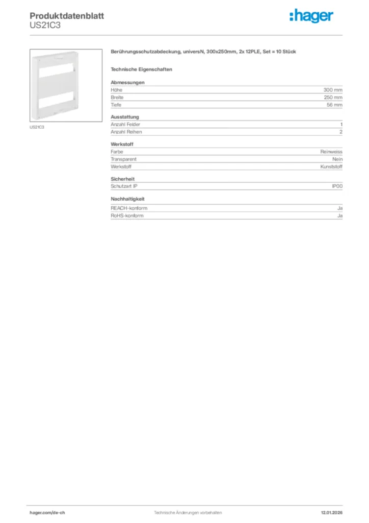 Bild Hager Produktdatenblatt US21C3 | Hager Schweiz