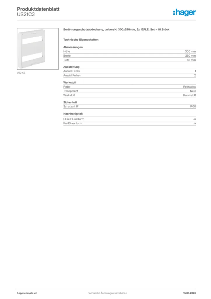 Bild Hager Produktdatenblatt US21C3 | Hager Schweiz