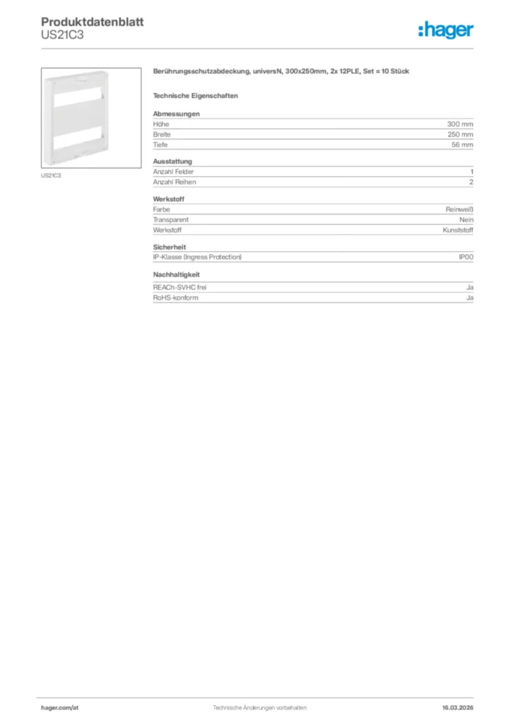 Bild Hager Produktdatenblatt US21C3 | Hager Deutschland