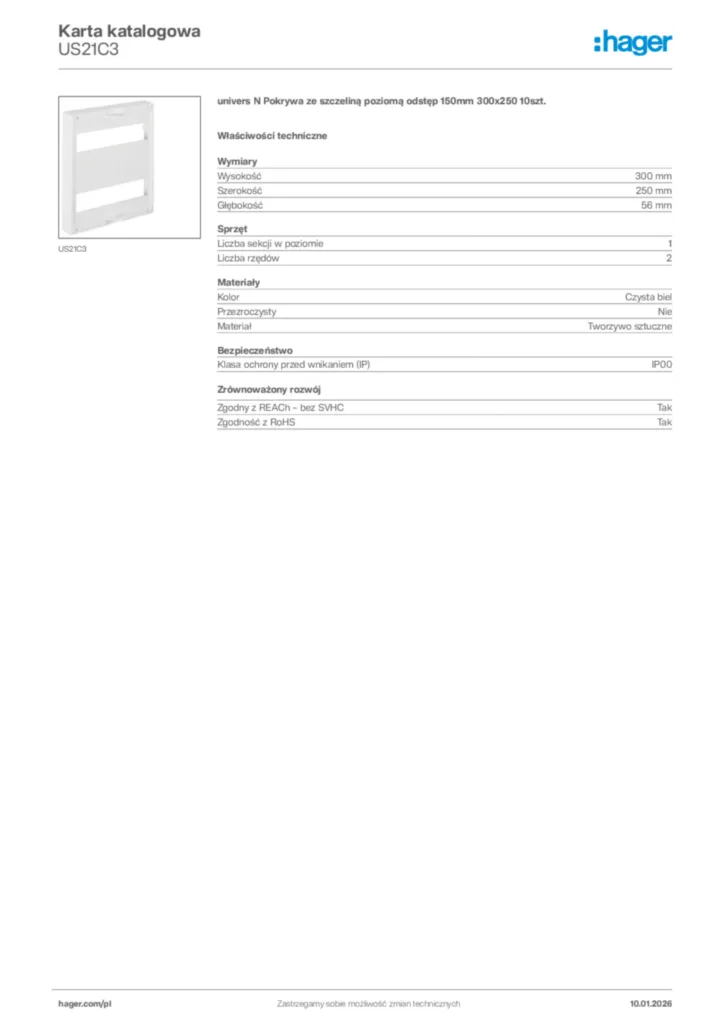 Zdjęcie Hager Karta katalogowa US21C3 | Hager Polska