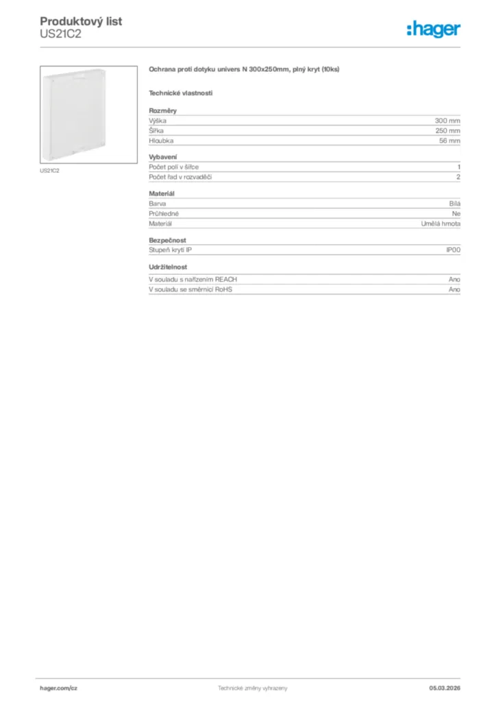 Obrázek Hager Product data sheet US21C2 | Hager