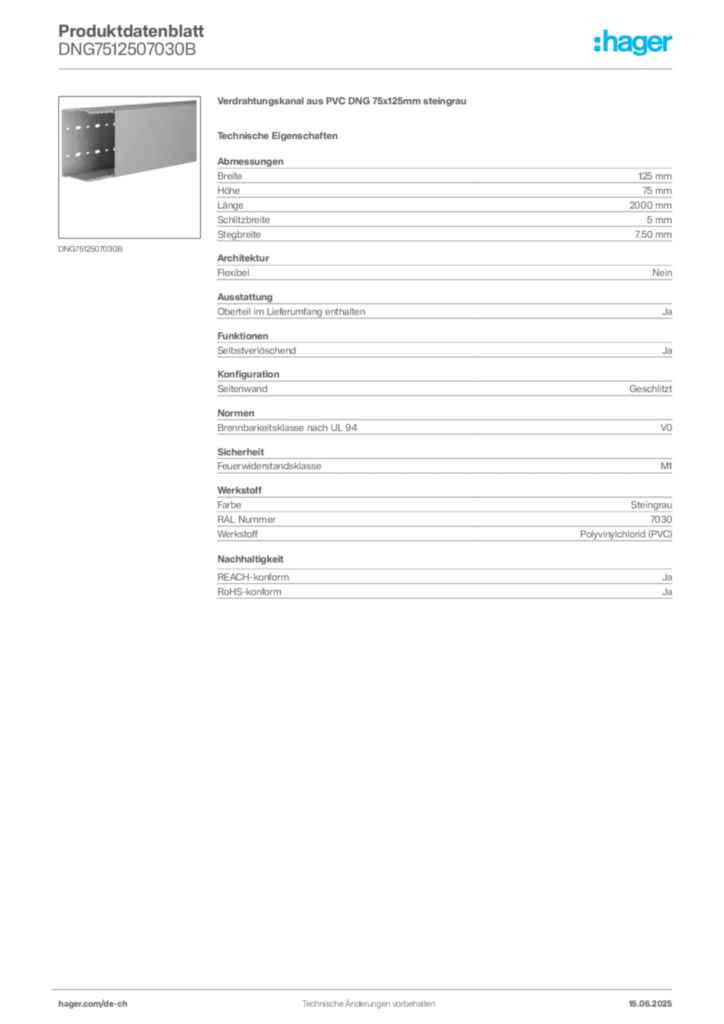 Bild Hager Produktdatenblatt DNG7512507030B | Hager Schweiz