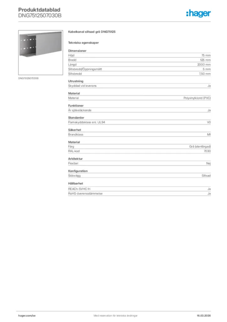 Bild Hager Produktdatablad DNG7512507030B | Hager Sverige