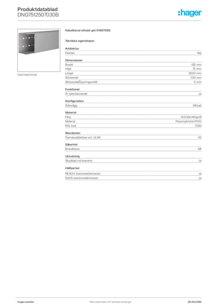 Bild Hager Produktdatablad DNG7512507030B | Hager Sverige
