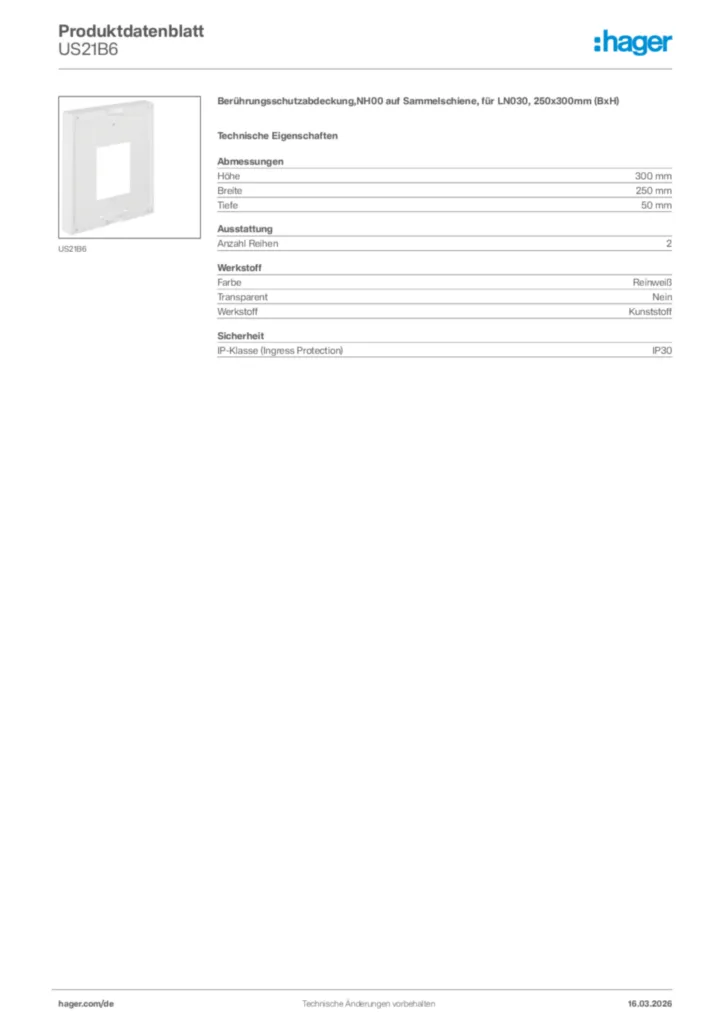 Bild Hager Produktdatenblatt US21B6 | Hager Deutschland