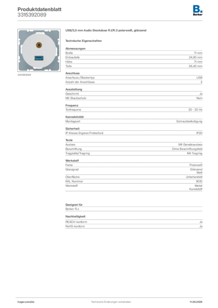 Berker Produktdatenblatt 3315392089
