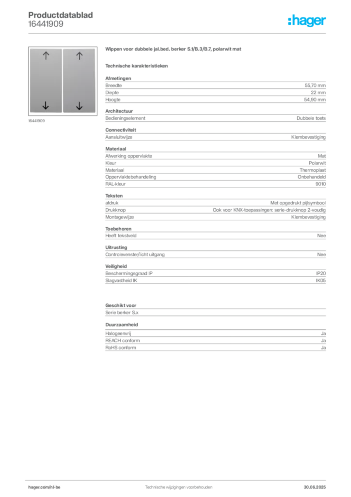 Afbeelding Hager Productdatablad 16441909 | Hager Belgium