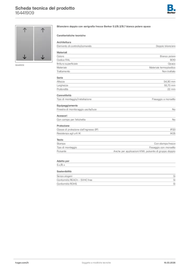 Immagine Berker Scheda tecnica del prodotto 16441909 | Hager Italia