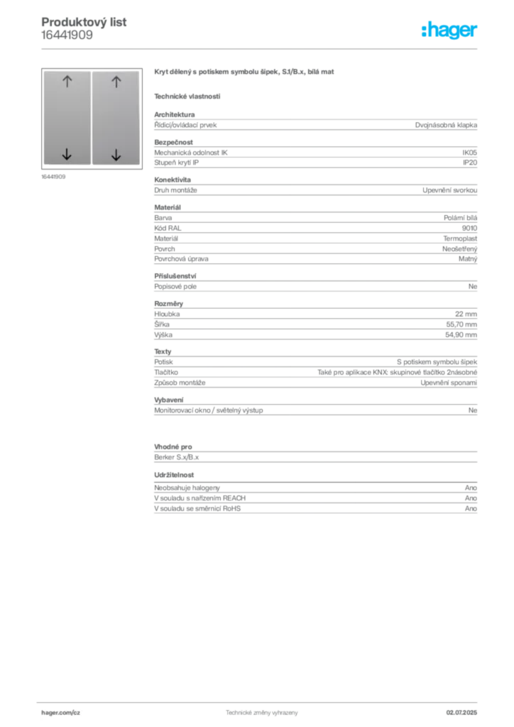 Obrázek Hager Produktový list 16441909 | Hager