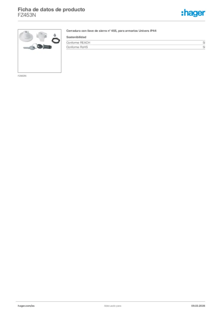 Imagen Hager Ficha de datos de producto FZ453N | Hager España