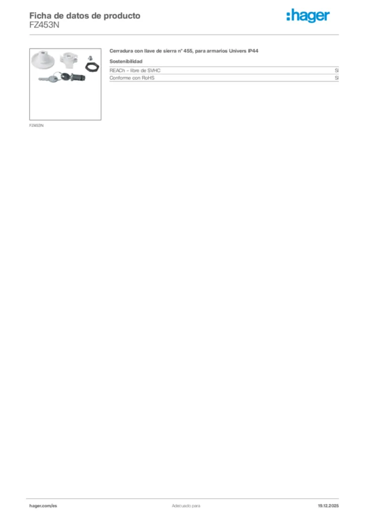 Imagen Hager Ficha de datos de producto FZ453N | Hager España