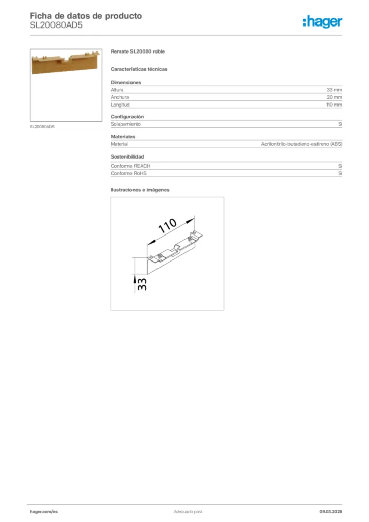 Imagen Hager Ficha de datos de producto SL20080AD5 | Hager España