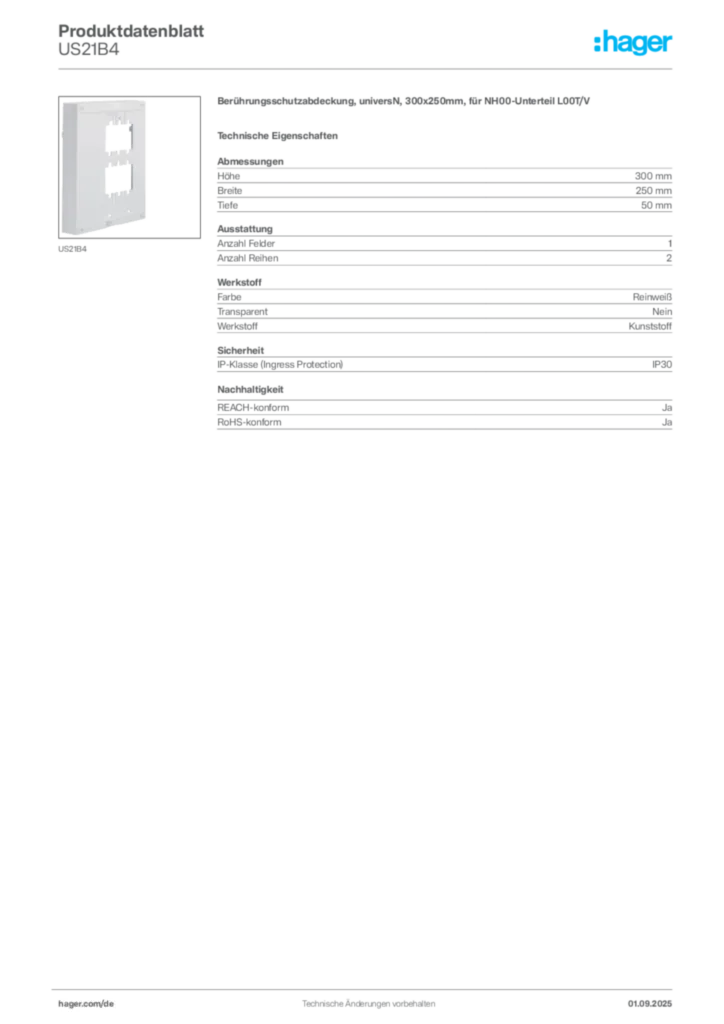 Hager Produktdatenblatt US21B4
