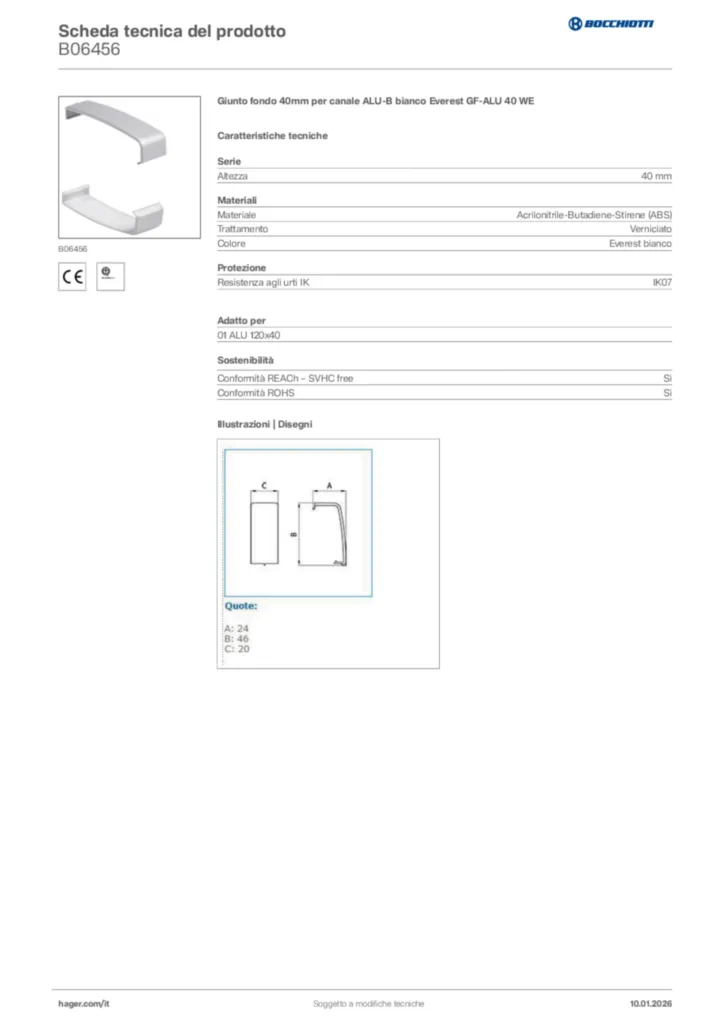 Immagine Bocchiotti Scheda tecnica del prodotto B06456 | Hager Italia