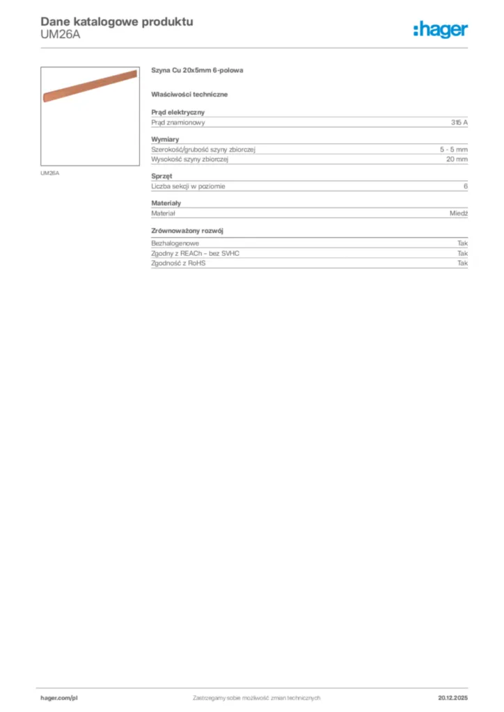 Zdjęcie Hager Karta katalogowa UM26A | Hager Polska