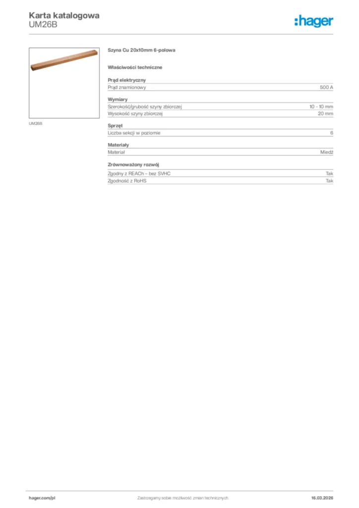 Zdjęcie Hager Karta katalogowa UM26B | Hager Polska