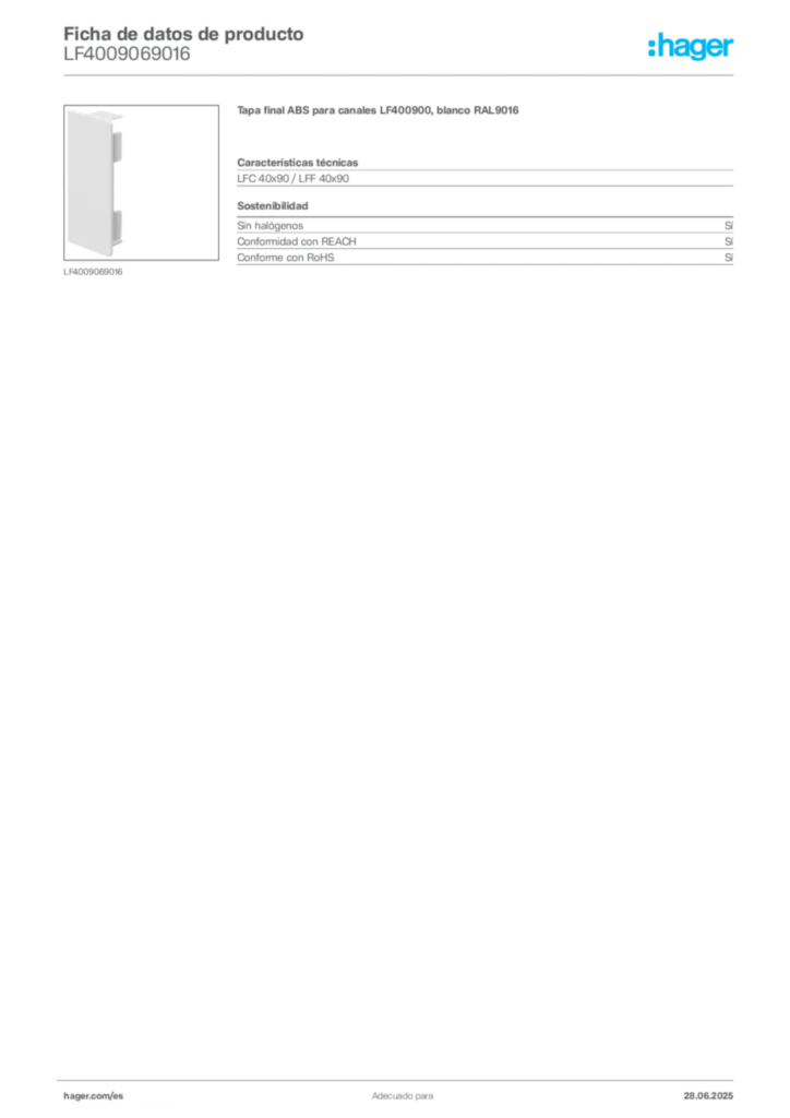 Imagen Hager Ficha de datos de producto LF4009069016 | Hager España