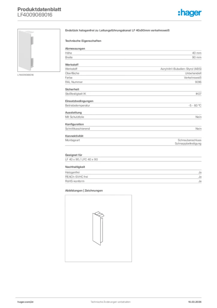 Bild Hager Produktdatenblatt LF4009069016 | Hager Deutschland