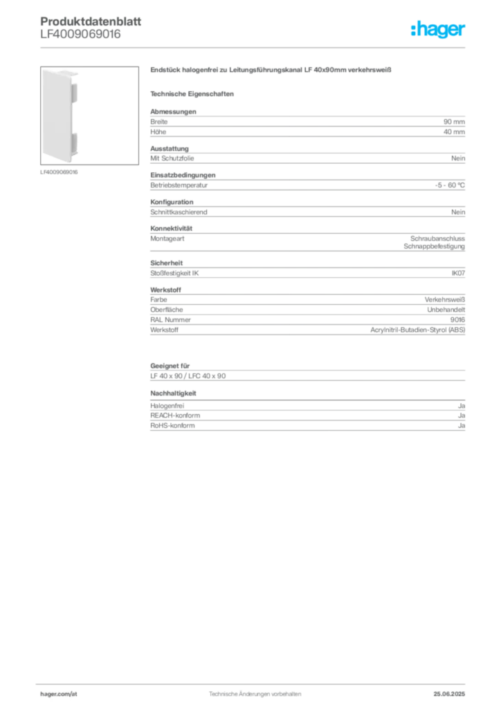 Bild Hager Produktdatenblatt LF4009069016 | Hager Deutschland