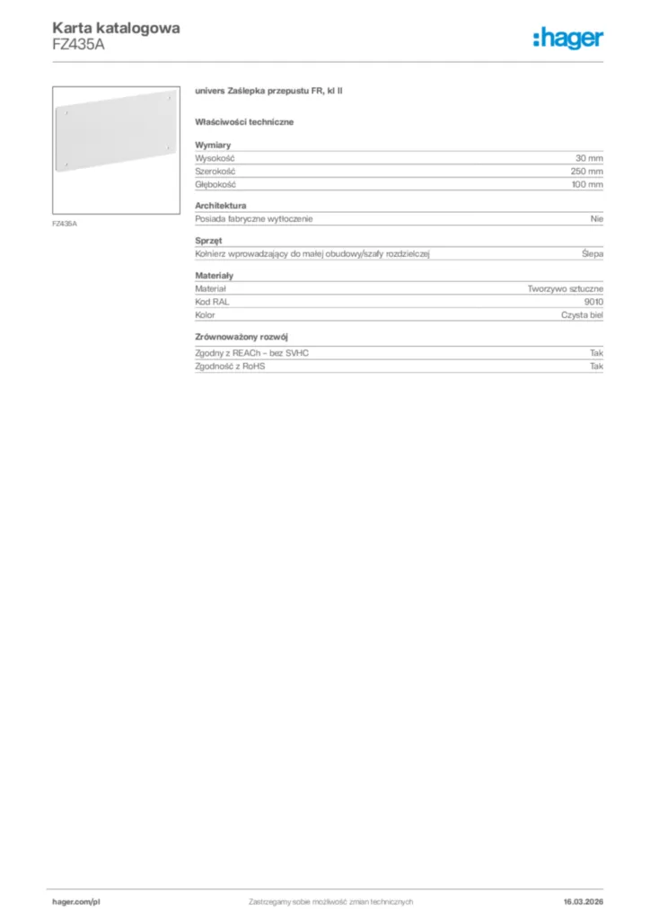 Zdjęcie Hager Karta katalogowa FZ435A | Hager Polska