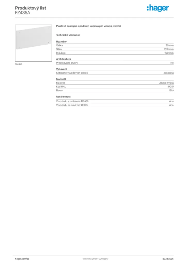 Obrázek Hager Produktový list FZ435A | Hager