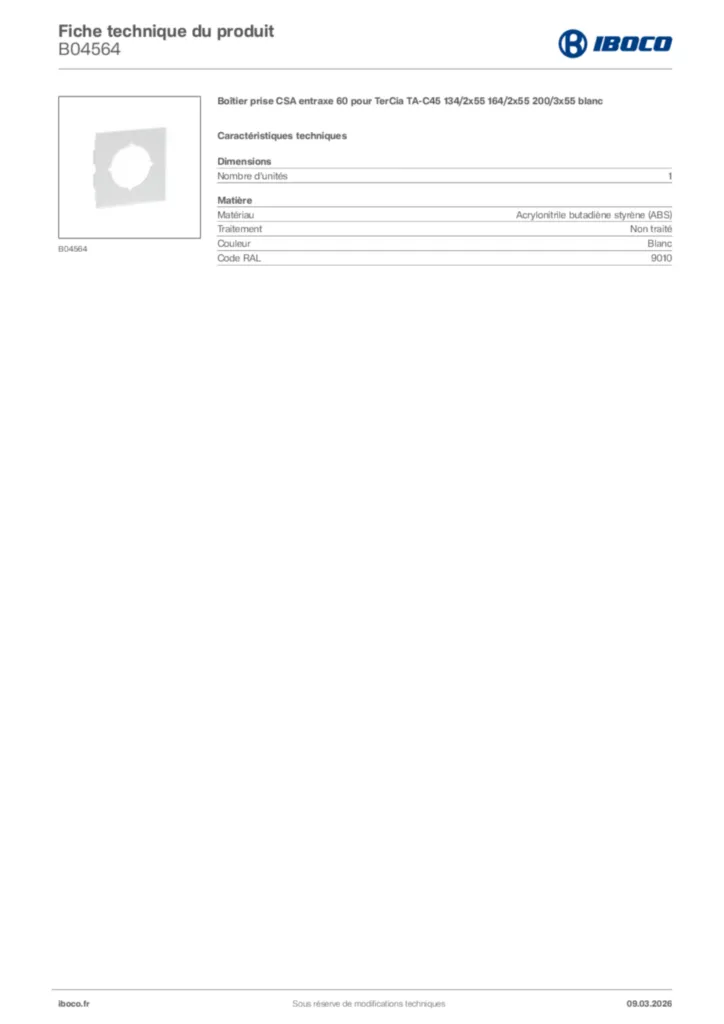 Image Iboco Fiche technique du produit B04564 | Hager France