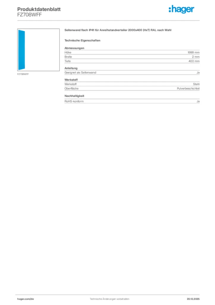 Bild Hager Produktdatenblatt FZ708WFF | Hager Deutschland