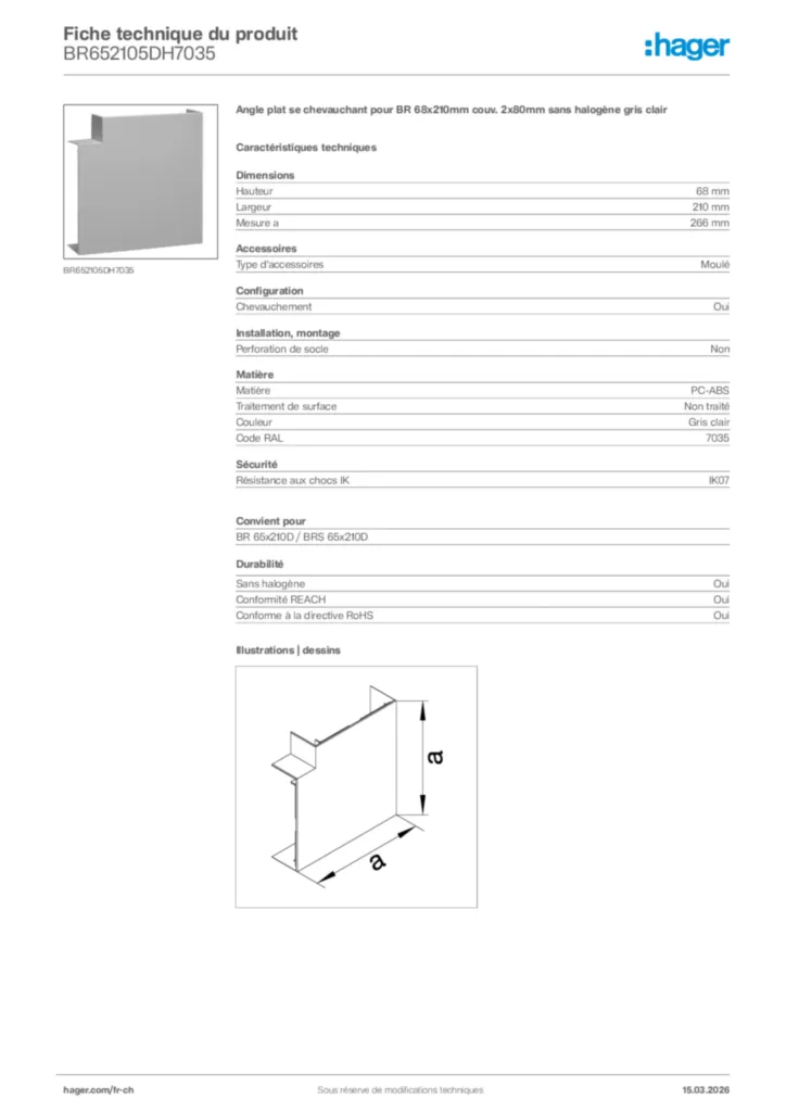 Image Hager Fiche technique du produit BR652105DH7035 | Hager Suisse