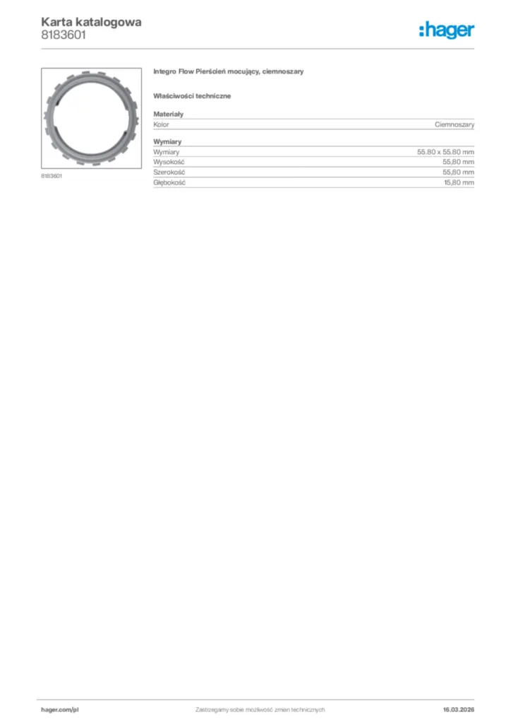 Zdjęcie Hager Karta katalogowa 8183601 | Hager Polska