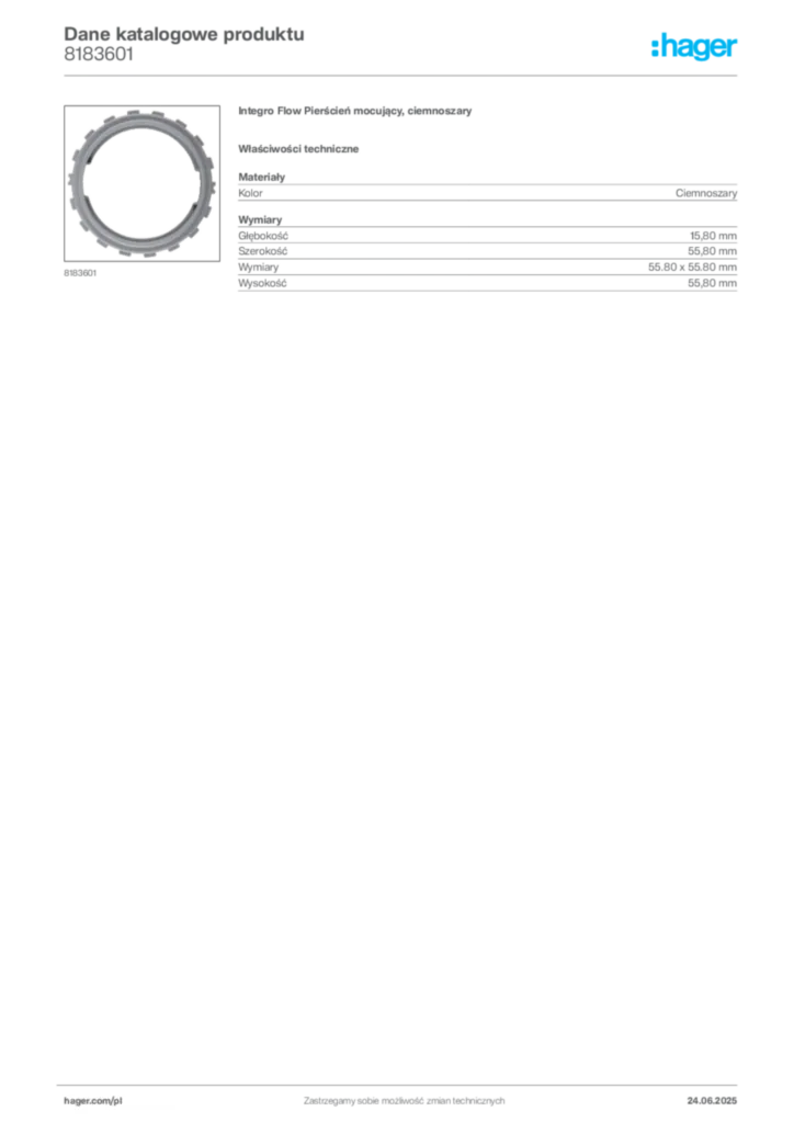 Zdjęcie Hager Karta katalogowa 8183601 | Hager Polska