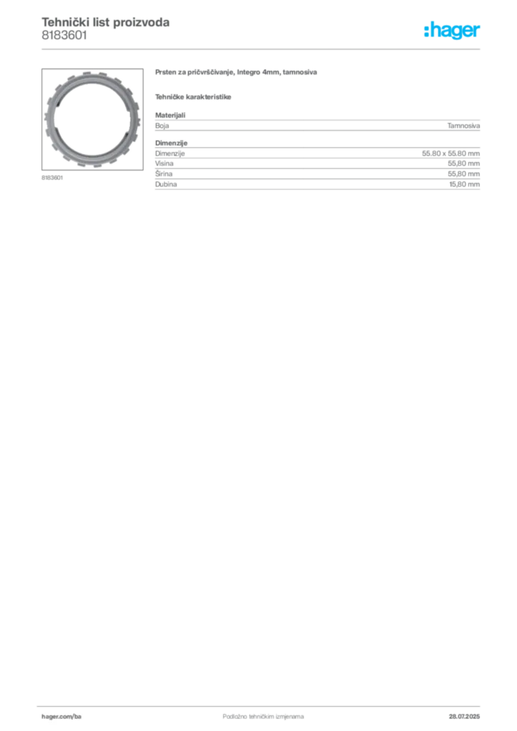 Slika Hager Product data sheet 8183601  | Hager