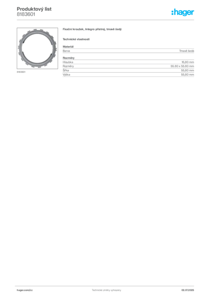 Obrázek Hager Produktový list 8183601 | Hager
